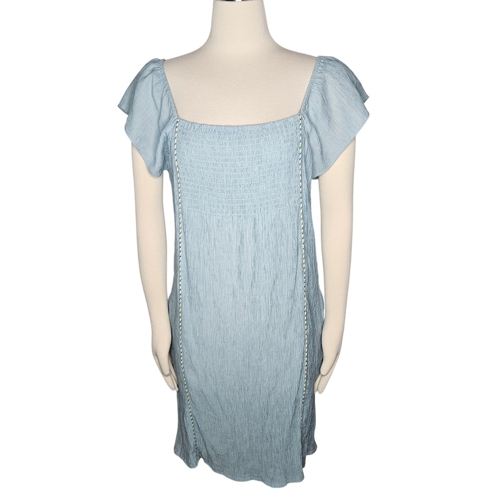 KUT From The Kloth Blue Smocked Flutter Sleeve Mini Dress Boho Rayon Size S